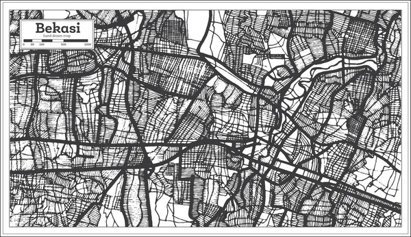 ブカシインドネシア市地図黒と白の色。アウトライン マップ. — ストックベクタ