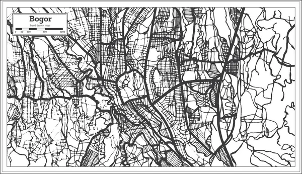 Bogor Indonesia City Map em preto e branco. Mapa do esboço . — Vetor de Stock