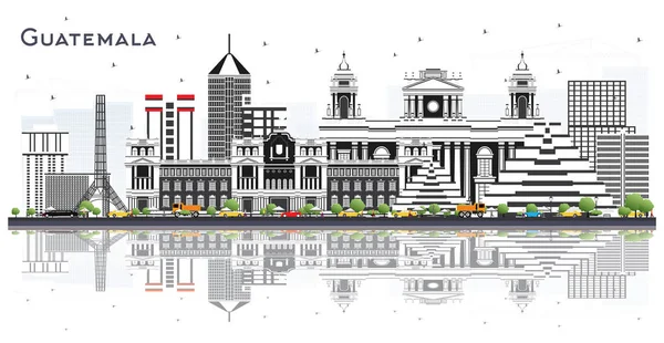 Guatemala City Skyline s šedými budovami a odrazky Isola — Stockový vektor
