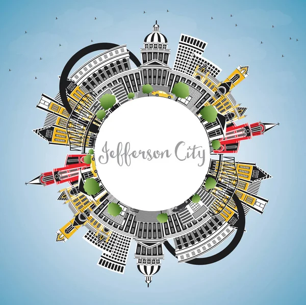 Jefferson City w stanie Missouri Skyline z kolor budynków, Błękitne niebo — Wektor stockowy