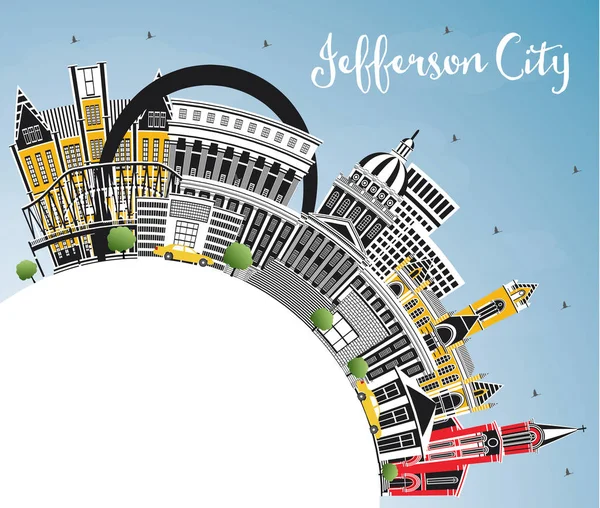 Джефферсон-Сіті штату Міссурі Skyline з колір будівель, Blue Sky — стоковий вектор