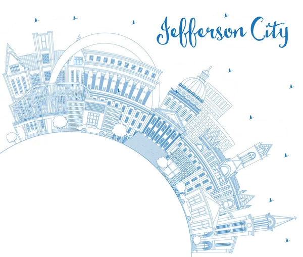 Bosquejo Jefferson City Missouri Skyline con edificios azules y — Vector de stock