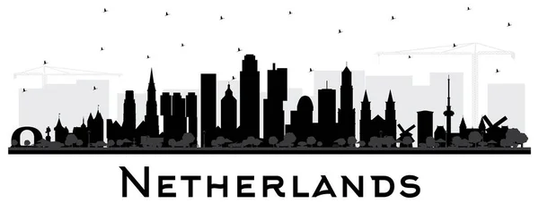Nederländernas skyline silhuett med svarta byggnader isolerade på — Stock vektor