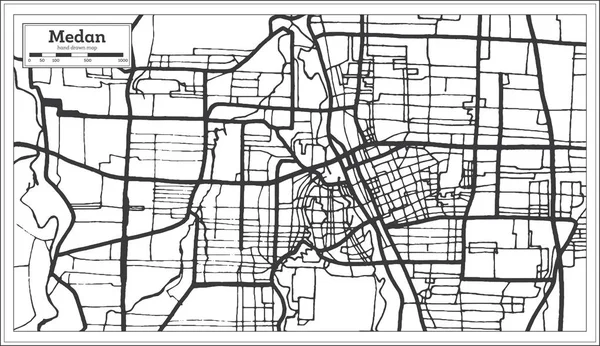 Medan Indonesia City Map em preto e branco. Mapa do esboço . —  Vetores de Stock