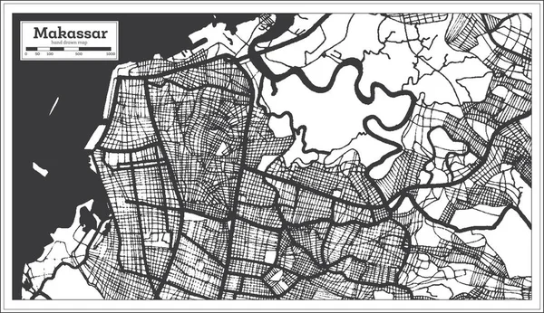 Makassar Indonesia City Map in Black and White Color. Esquema Ma — Archivo Imágenes Vectoriales