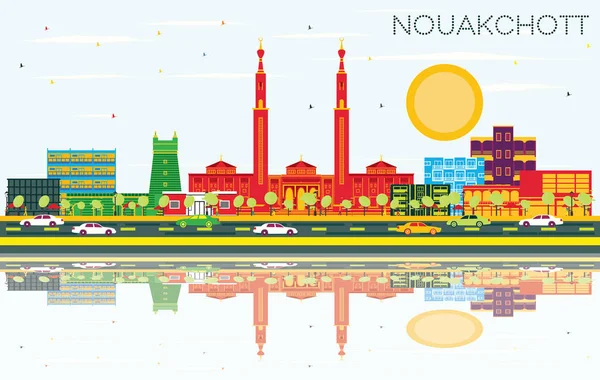 Nouakchott Mauritanie City Skyline avec bâtiments de couleur, bleu Sk — Image vectorielle