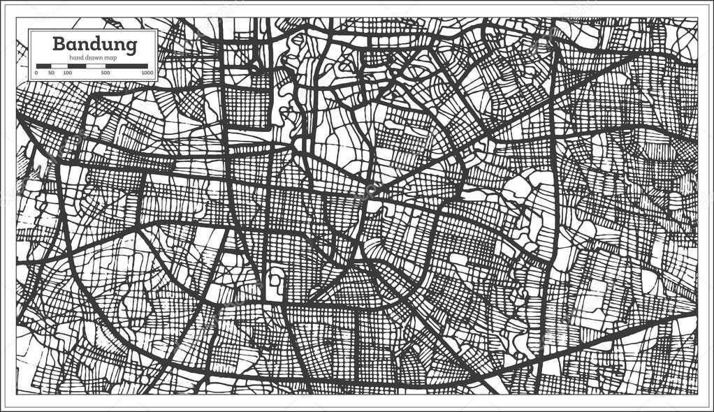 Bandung Indonesia City Map in Black and White Color. 