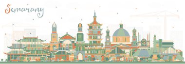 Renkli Binalarla Semarang Endonezya Şehri Skyline. 