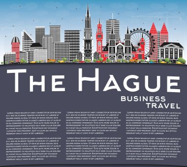 Renkli Binalar ile Lahey Hollanda Şehir Silueti, Mavi Sk