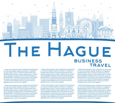 Lahey Hollanda Şehri Mavi Binalarla Skyline 'ın ana hatlarını çizin