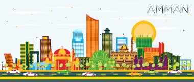 Amman Jordan Skyline renk binalar ve mavi gökyüzü ile.