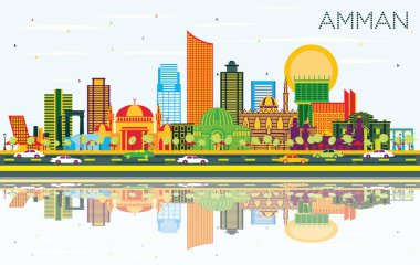 Renkli Binalar, Mavi Gökyüzü ve Hakemle Amman Jordan City Skyline