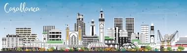 Casablanca Morocco şehir manzarası renkli binalar ve mavi Sk