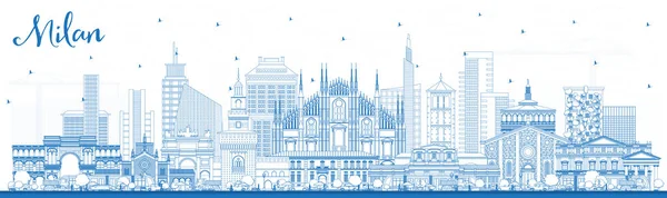 Esquema Milan Italia City Skyline con edificios azules . — Vector de stock