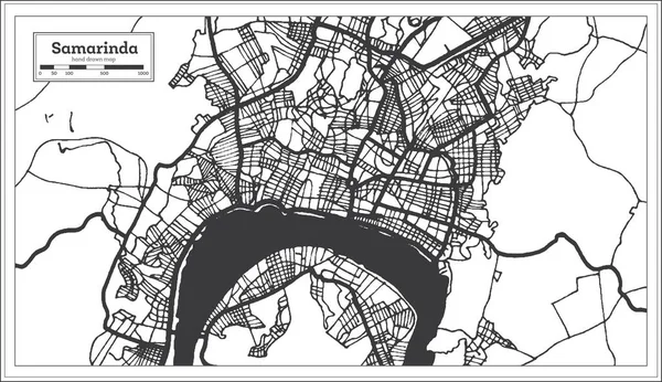 Mapa miasta Samarinda Indonezja w kolorze czarno-białym. Zarys M — Wektor stockowy