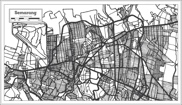 Semarang Indonesien City Map i svart och vit färg. Sammanfattning Ma — Stock vektor