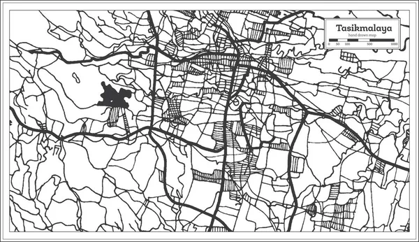 Tasikmalaya Indonesia City Map em preto e branco. Esboço —  Vetores de Stock