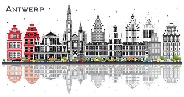 Antwerp Belgium City Skyline with Gray Buildings and Reflections — стоковий вектор