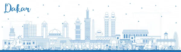 Місто Дакар Сенегал Скайлайн з блакитними будівлями. — стоковий вектор