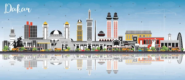Ντακάρ Σενεγάλη Skyline Πόλη με Κτίρια Χρώμα, Μπλε Ουρανός και Re — Διανυσματικό Αρχείο