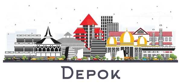 Depok Indonesia City Skyline с цветными зданиями, изолированными от внешнего мира — стоковый вектор