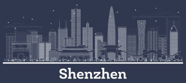 Shenzhen Çin Şehri Beyaz Binalarla Ufuk Çizgisi. 