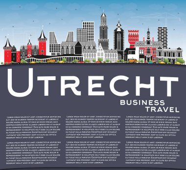 Renkli Binalar, Mavi Gökyüzü ile Utrecht Hollanda Şehir Skyline 