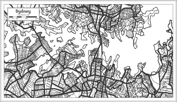 Sydney Avustralya Şehir Haritası Siyah ve Beyaz Renkli. Özet Haritası. — Stok Vektör