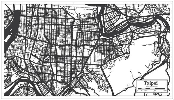 Taipei Taiwan Mapa da Cidade da Indonésia em preto e branco. Outli. — Vetor de Stock