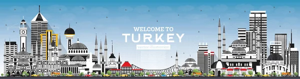 Bienvenue à Turkey Skyline avec bâtiments gris et ciel bleu . — Image vectorielle