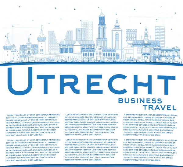 Outline Utrecht Netherlands City Skyline con edifici blu e — Vettoriale Stock