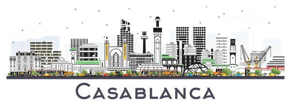 Casablanca Morocco City Skyline with Color Buildings Isolated on — Stockvector