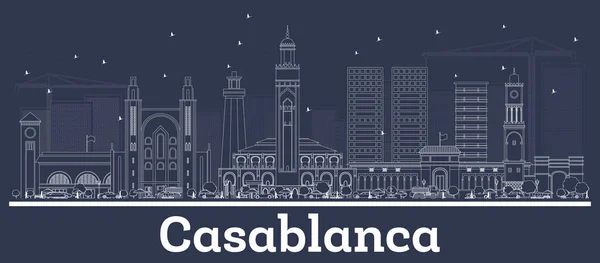 Περίγραμμα Casablanca Morocco City Skyline με λευκά κτίρια. — Διανυσματικό Αρχείο