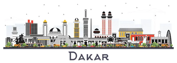 Dakar Senegal Ciudad Skyline con edificios de color aislados en Whit — Vector de stock