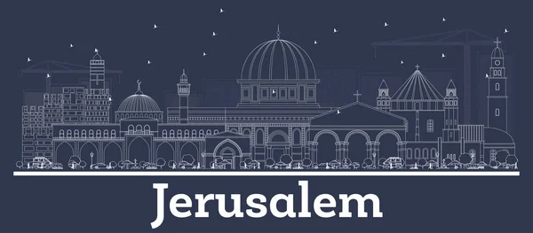 Esquema Jerusalén Ciudad de Israel Skyline con edificios blancos . — Archivo Imágenes Vectoriales