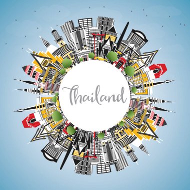 Tayland şehir manzarası renkli binalar, mavi gökyüzü ve kopya Sp