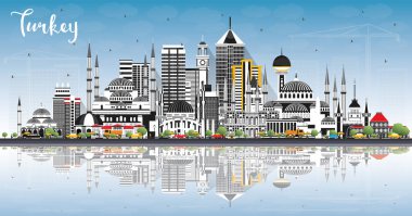 Turkey City Skyline with Gray Buildings, Blue Sky and Reflection