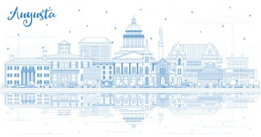 Mavi Binalar ve Refle ile Augusta Maine City Skyline ana hatları