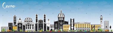 Como İtalya Renk Binaları ve Mavi Gökyüzü ile Skyline. 