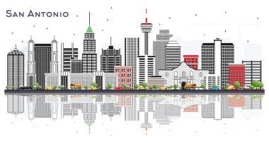 Gri Binalar ve Yansıma ile San Antonio Teksas Şehri Skyline
