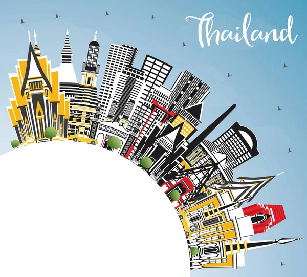 Таиланд Сити Скайлайн с цветными зданиями, Голубое Небо и Копия Sp — стоковый вектор