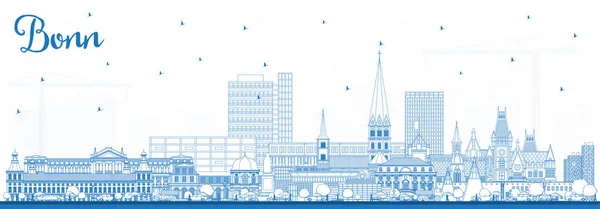Outline Bonn Jerman City Skyline dengan Blue Buildings . - Stok Vektor