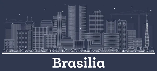 Outline Brasilia Brazil City Skyline with White Buildings. — ストックベクタ