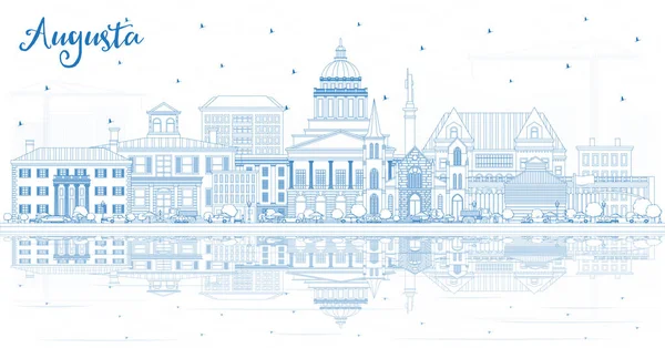 Outline Augusta Maine City Skyline with Blue Buildings and Refle — Stock vektor