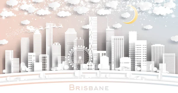 Brisbane Ausztrália City Skyline in Paper Cut Style with Snowflak — Stock Vector