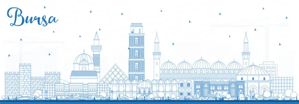 Outline Bursa Turkey City Skyline con edifici blu . — Vettoriale Stock