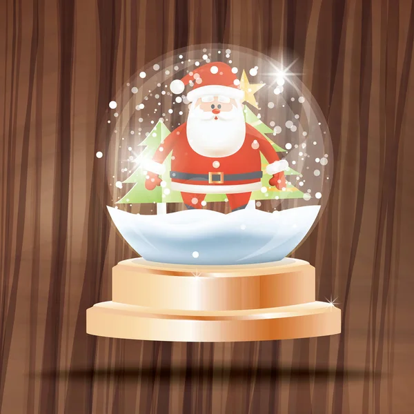 Christmas Crystal Ball with Snow and Santa Claus in front of Fir — ストックベクタ