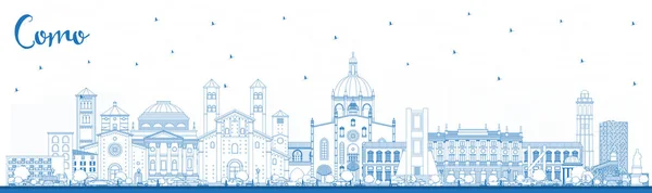 Outline Como Italy City Skyline with Blue Buildings. — ストックベクタ