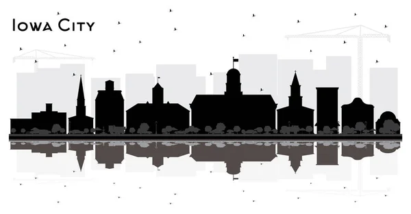 Iowa City Skyline Silhouette with Black Buildings and Reflection — ストックベクタ