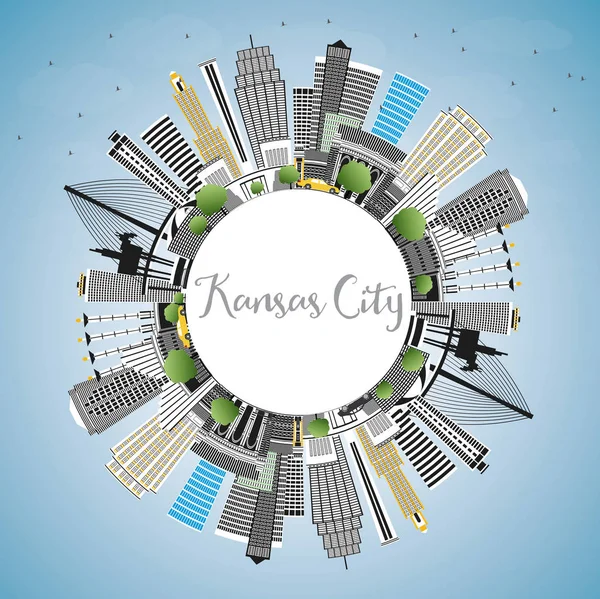 Kansas City Missouri Skyline con edificios de color, cielo azul y — Vector de stock